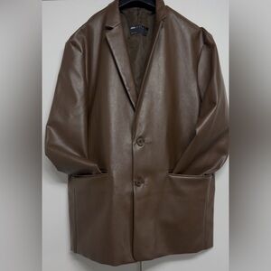 Men's Brown Faux Leather Coat